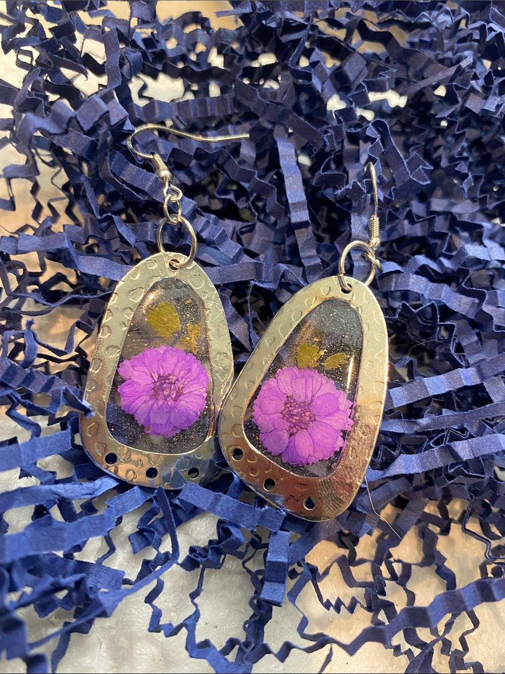 Purple Flower Resin Drop Earrings